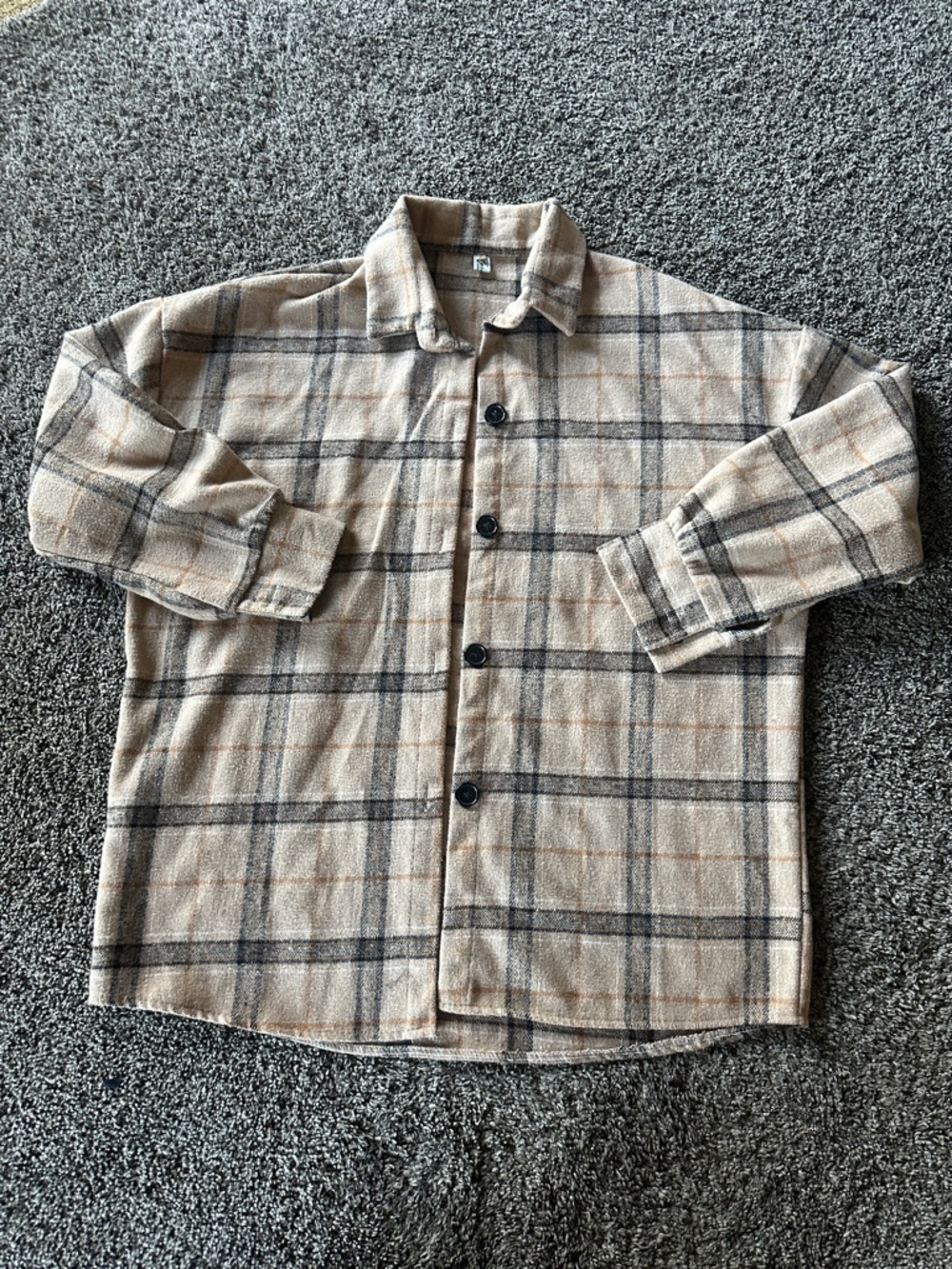 Plaid Women's Soft Beige Brown Button-Down Shirt Jacket Country Fall Layering